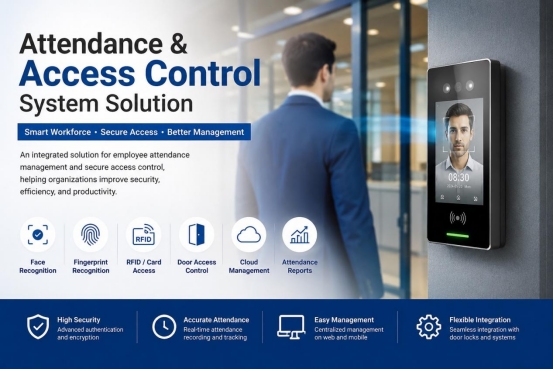 Face recognition attendance and access control system solution banner for office security management